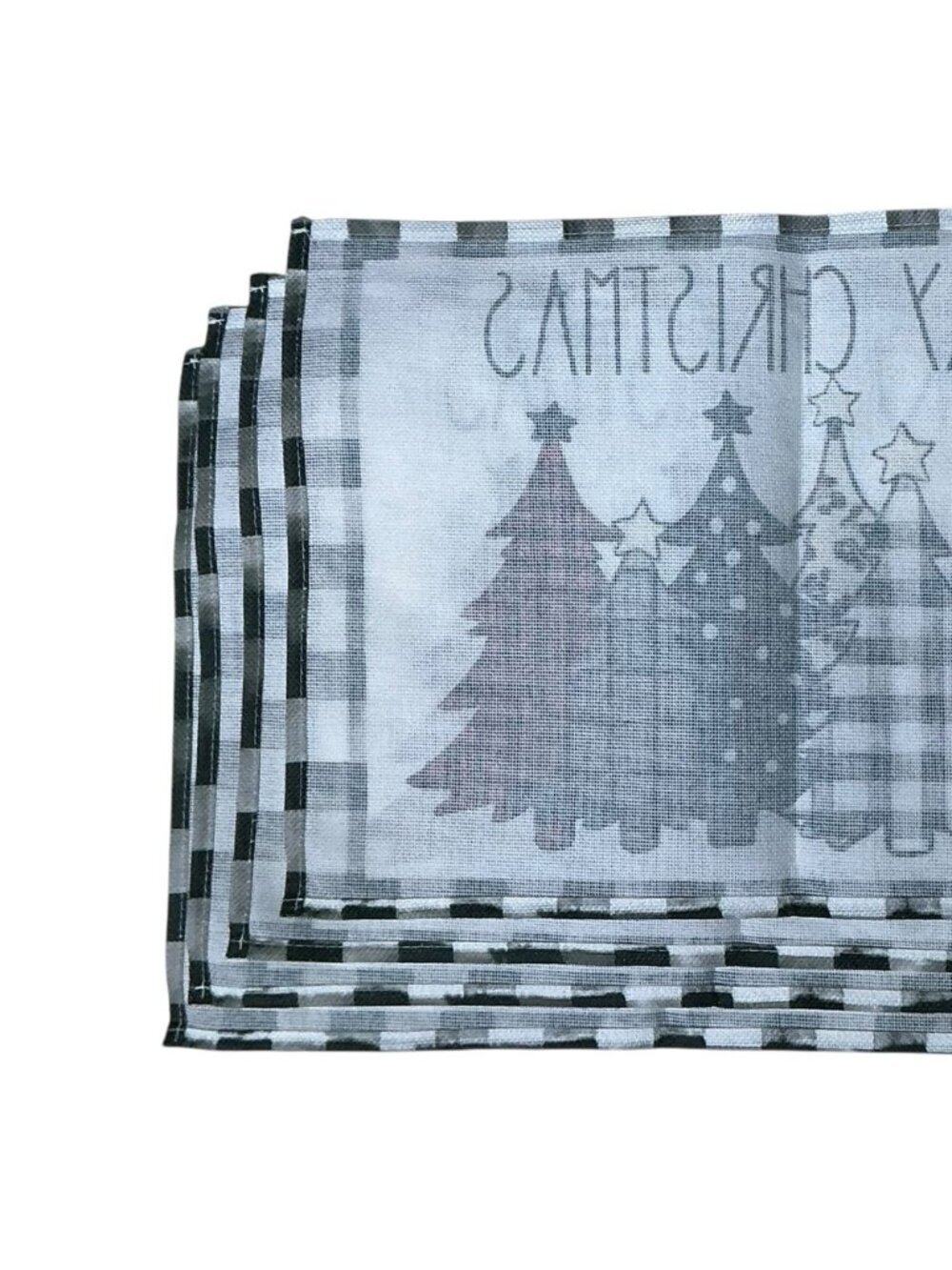 Christmas Placemats Trees Buffalo Plaid Placemats Black White 12 x 18 4 PC Set - Picture 4 of 16